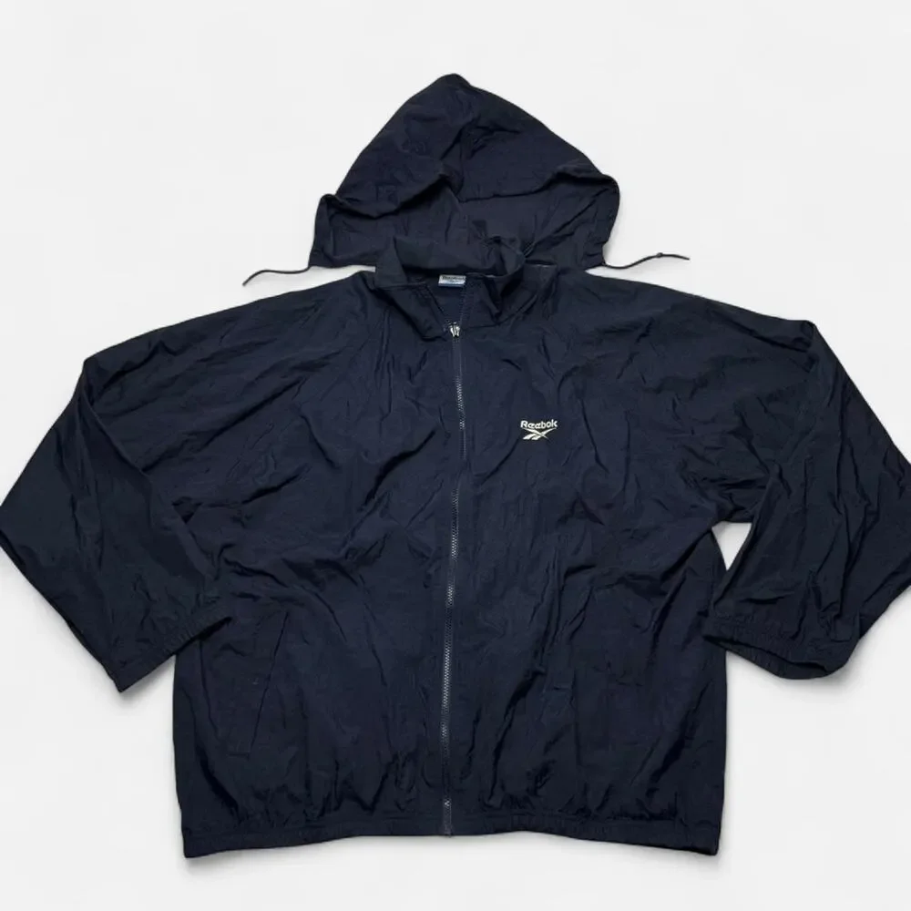 Reebok Navy Windbreaker Jacket XL Vintage Hooded Full Zip